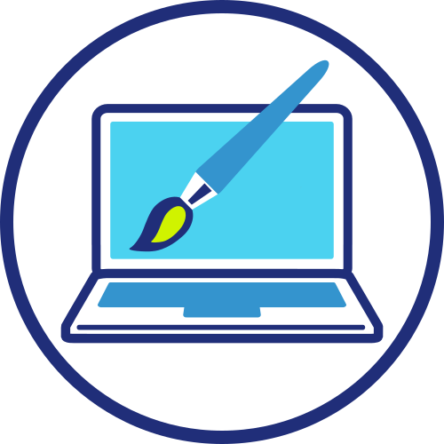 Icona di un computer portatile con un pennello